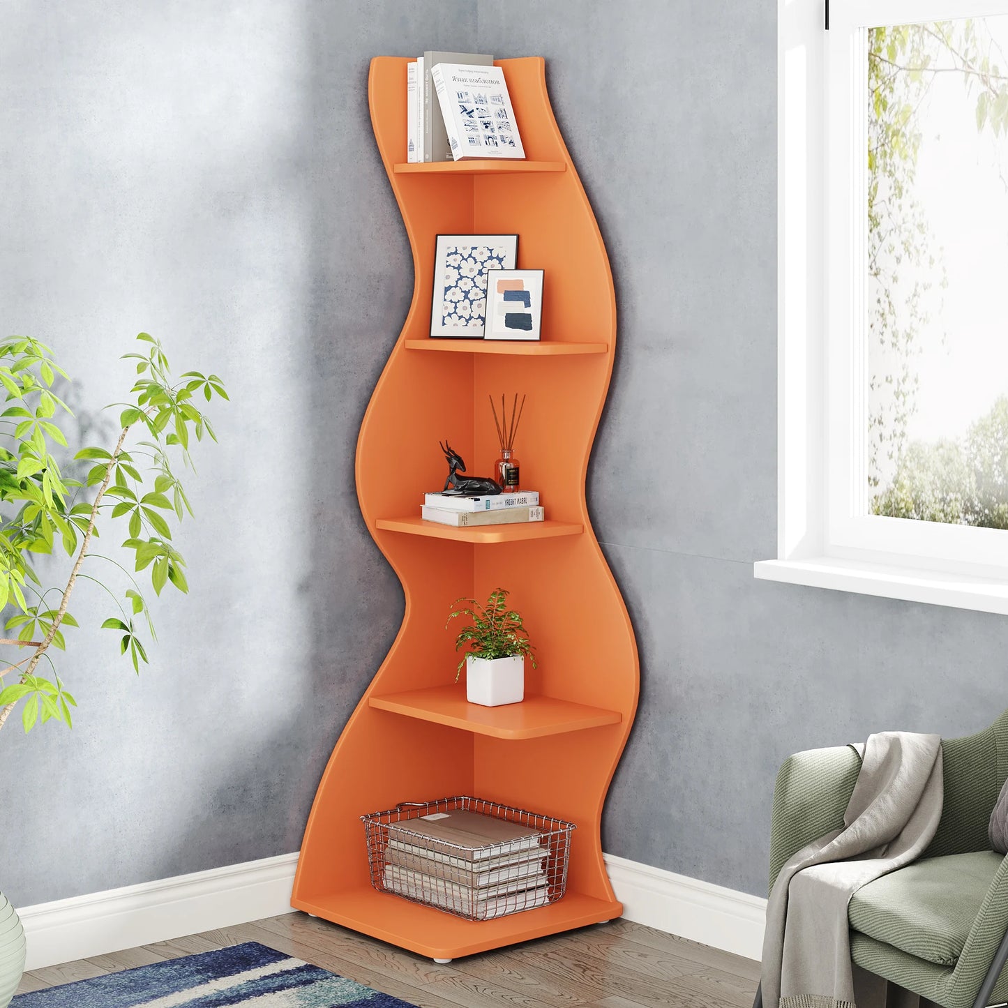 5-Tier Corner Shelf Wall Bookshelf Plant Stand