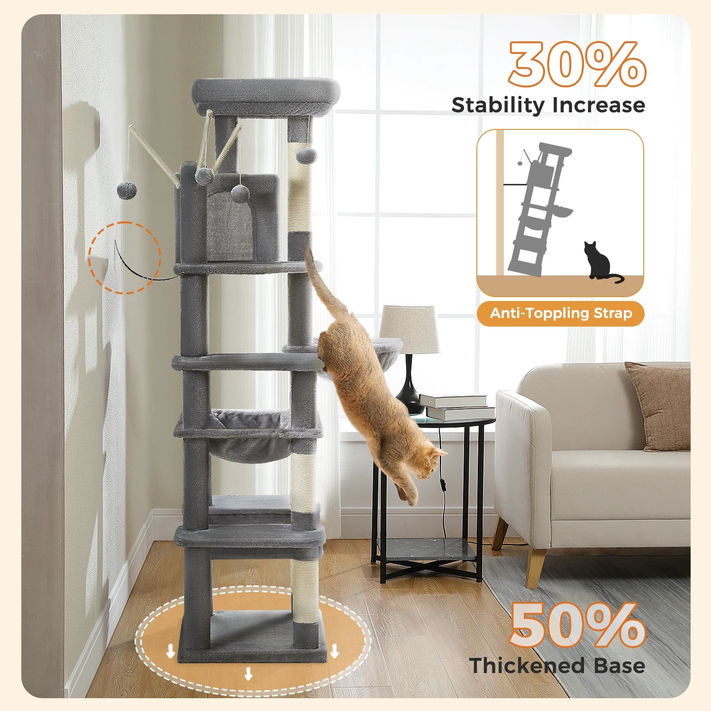 PAWZ Road Five Level Cat Tree Tower With Plush Condo Scratching Posts Boards