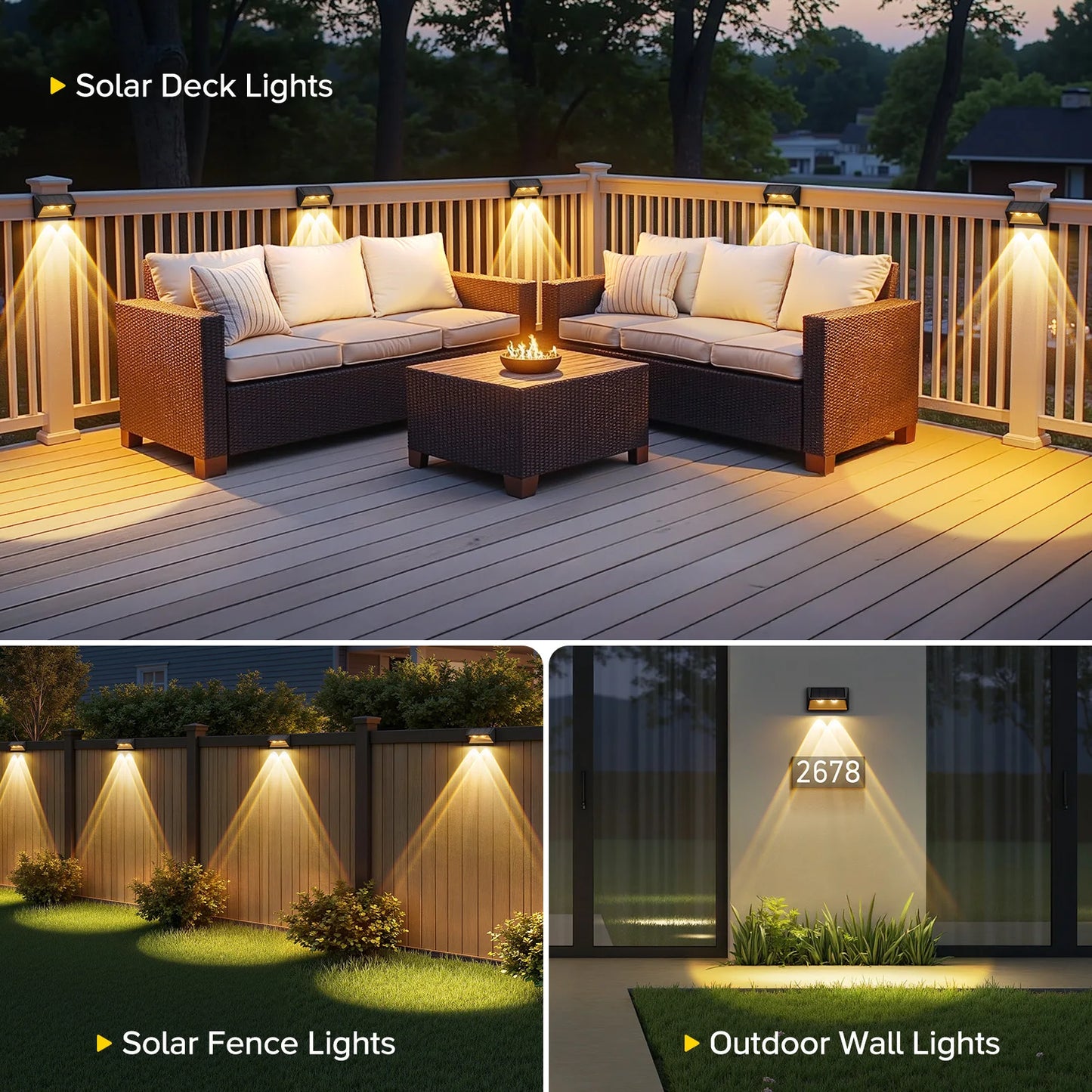 KPSTEK Outdoor Solar Fence And Step Lights Warm White LED