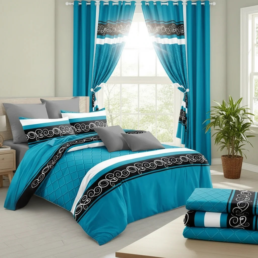 Bedspread Set With Curtains 9 Piece Machine Washable