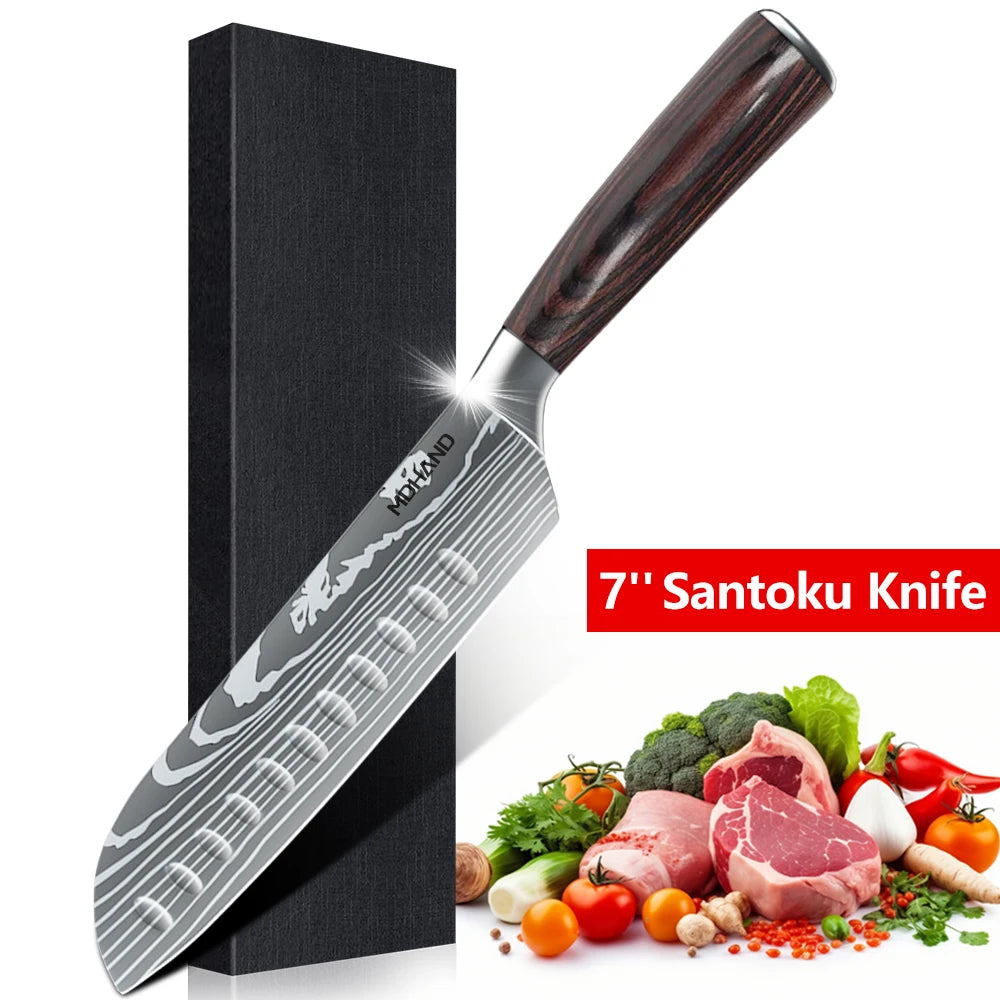 Damascus Pattern Chef Knives Set Stainless Steel Handles