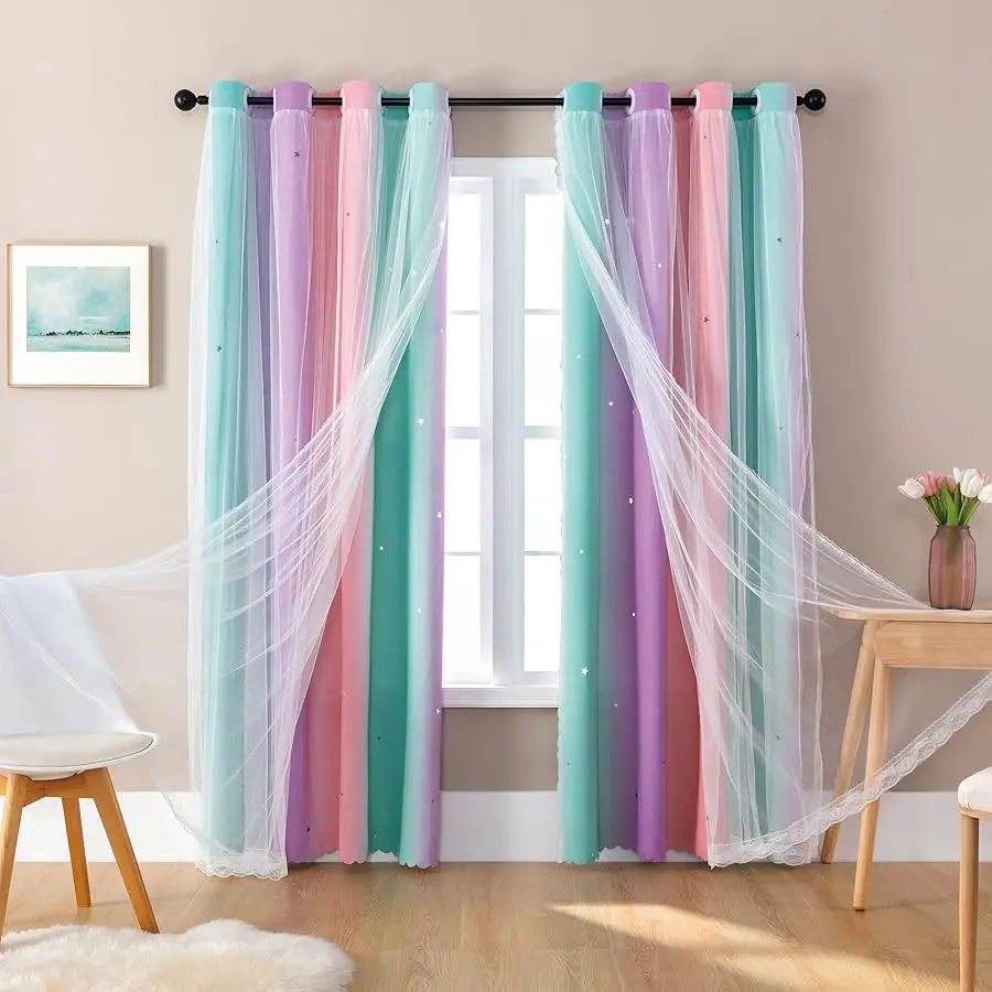 Rainbow Unicorn Blackout Curtains For Girls Room