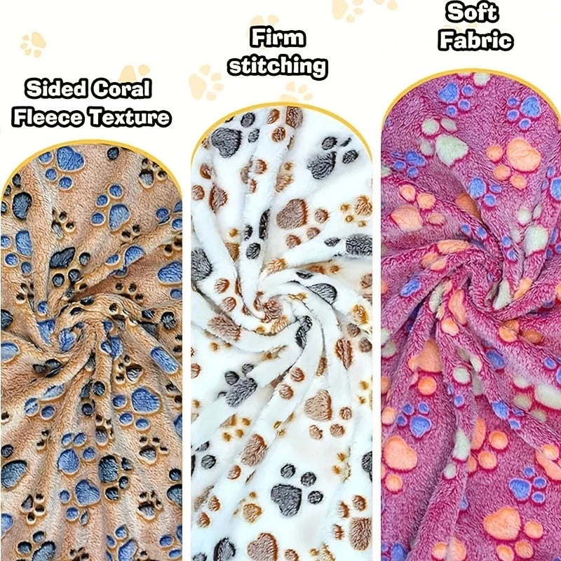 Soft Flannel Fleece Pet Blanket For Dogs And Cats Paw Print