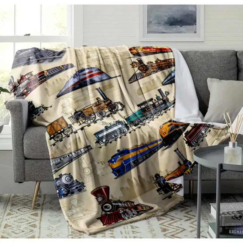 Craft of Weaving Retro Train Throw Blanket Illustration