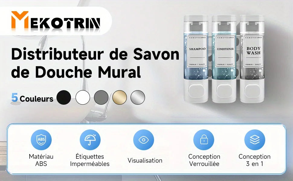 Hign-concerned Wall Mounted 3 in 1 Shower Gel Dispenser ABS