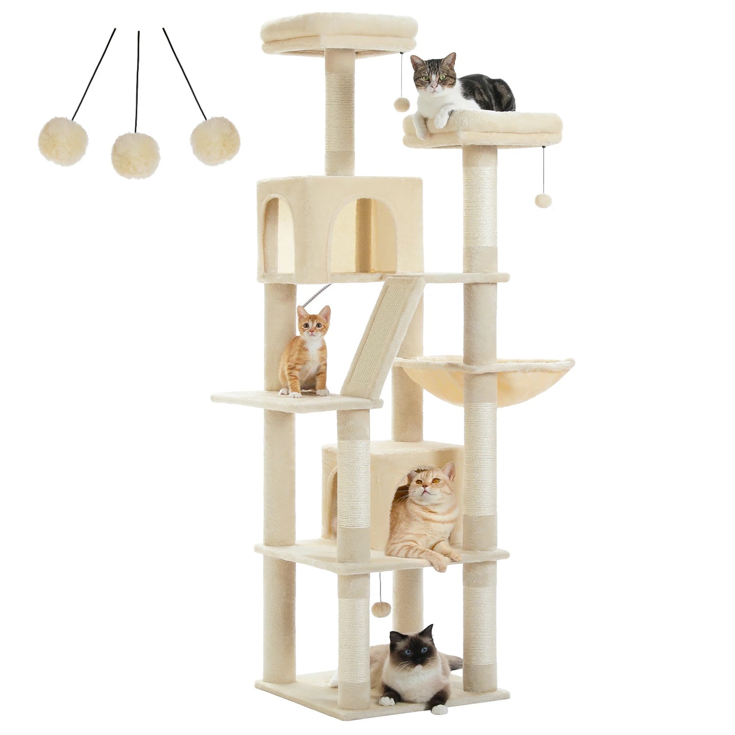PAWZ Road Five Level Cat Tree Tower With Plush Condo Scratching Posts Boards