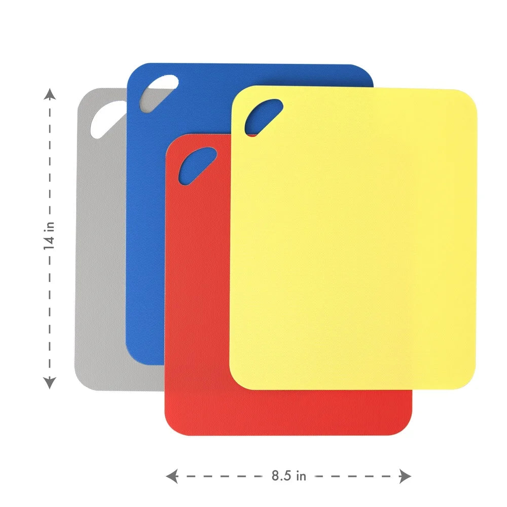 Durable Flexible Cutting Mats Set 4pc Non-Slip BPA-Free Polypropylene Kitchen Tools Easy Roll Storage Safe Use