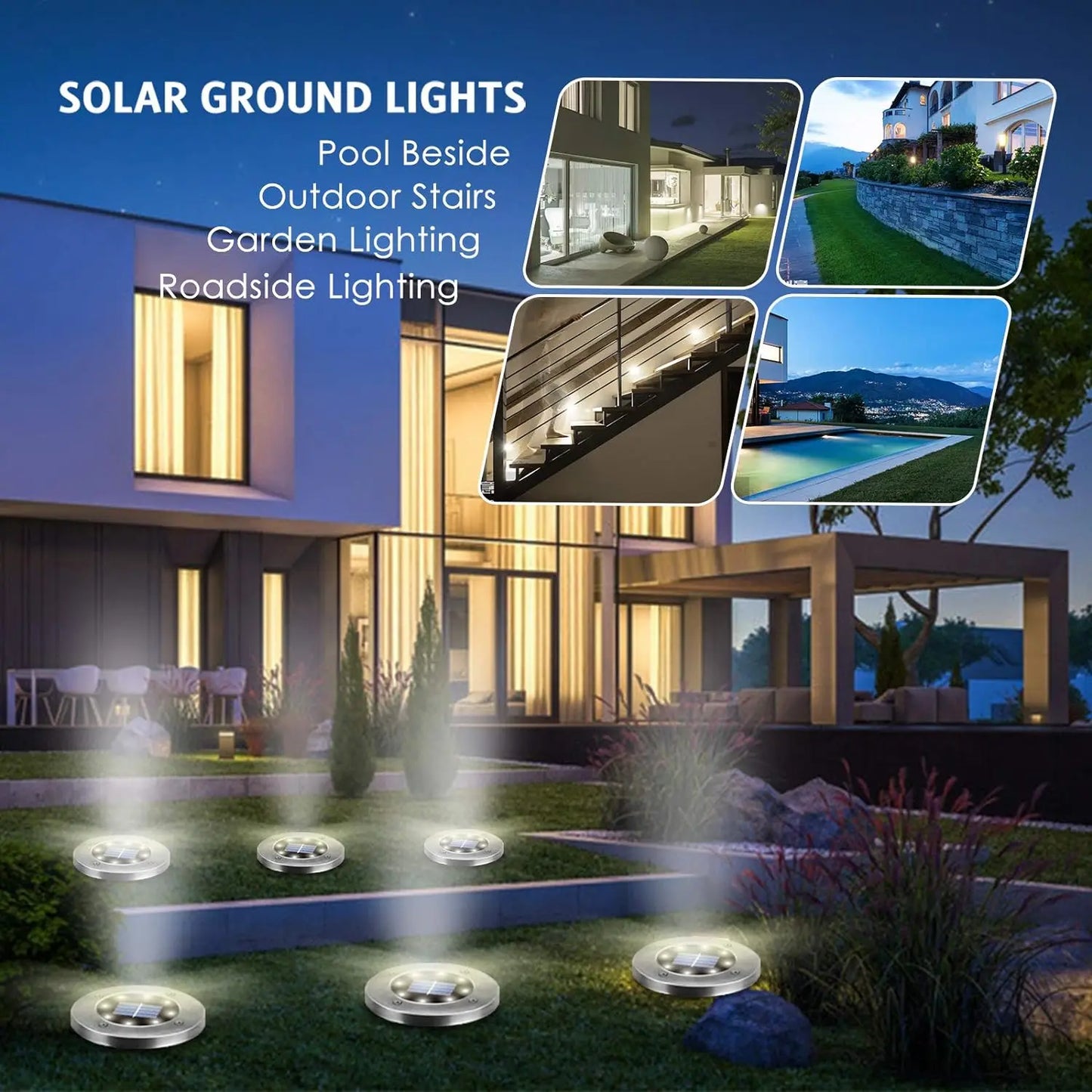 EZHomeEssentials Solar Lights 8 LED Outdoor Garden Pathway