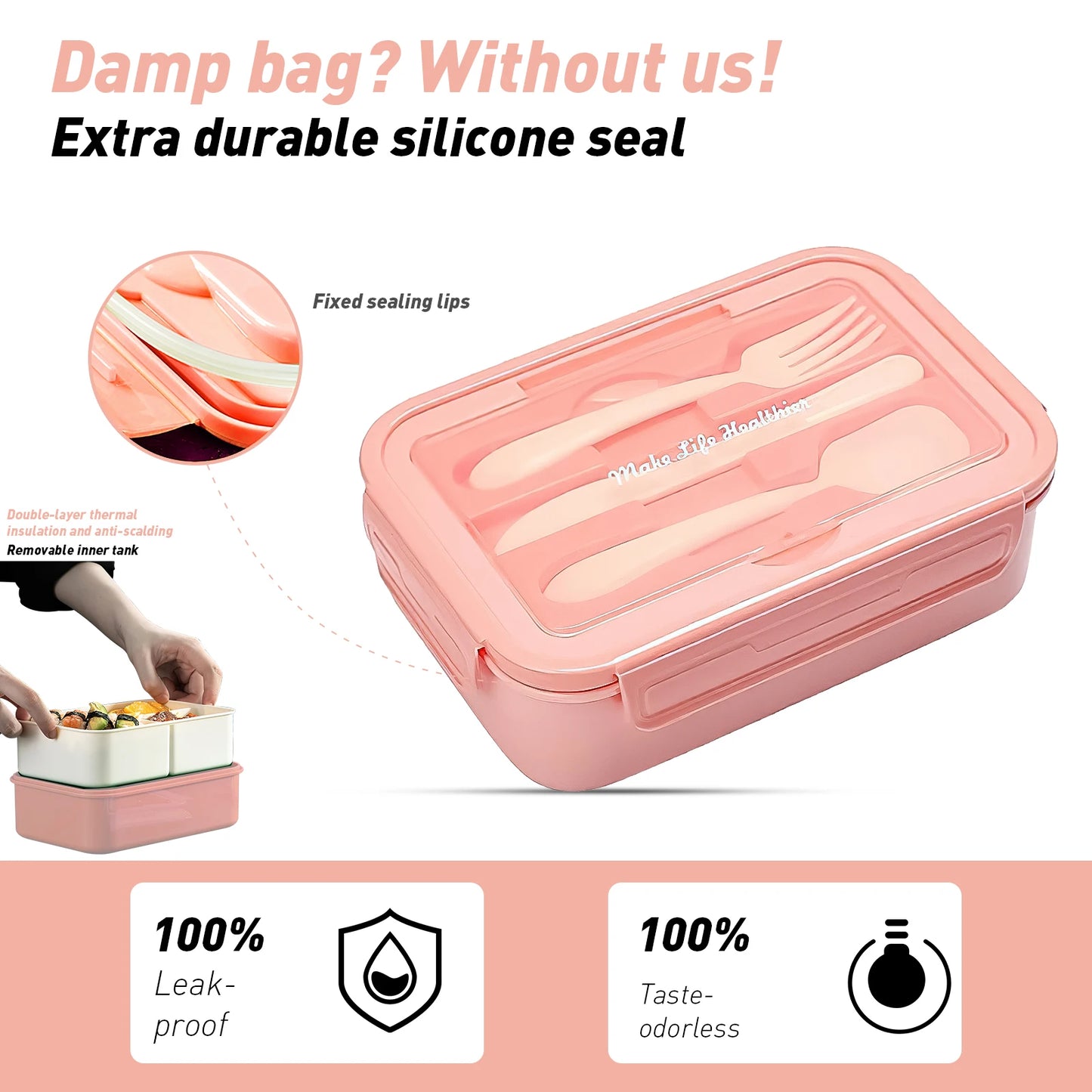 Leak-Proof Portable Bento Lunch Box With Fork And Spoon