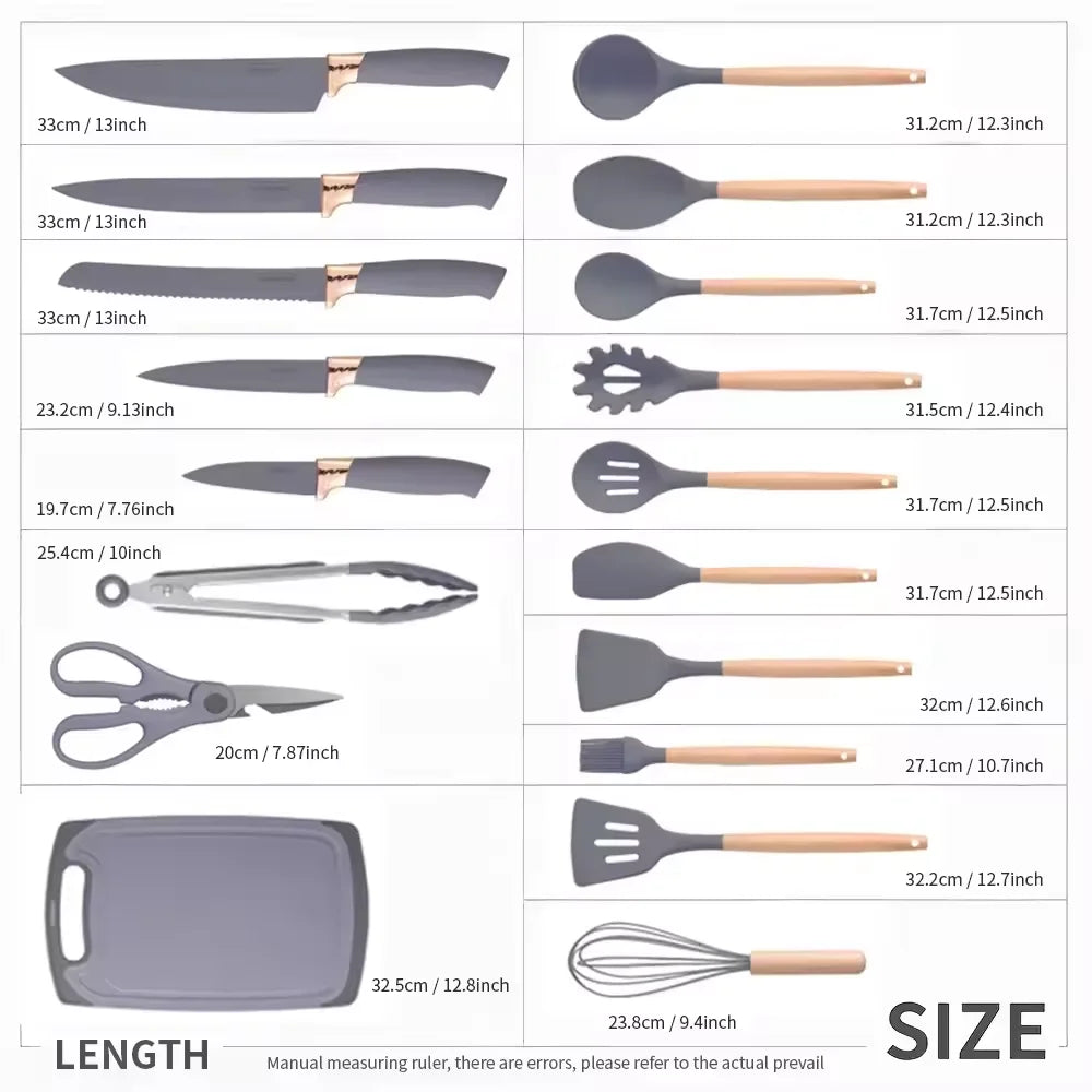 Stainless Steel Knife Set 19 In 1 With Wooden Handle Kitchenware