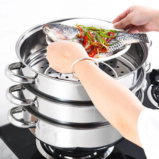 Hign-concerned Stainless Steel Steamer 3 Tier Pot with Lid