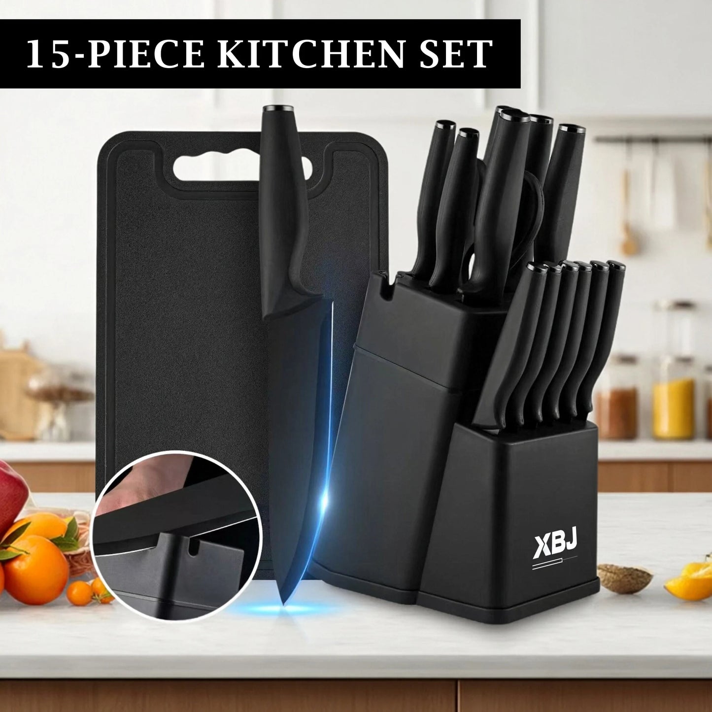 15-Piece Kitchen Stainless Steel Knife Set With Holder