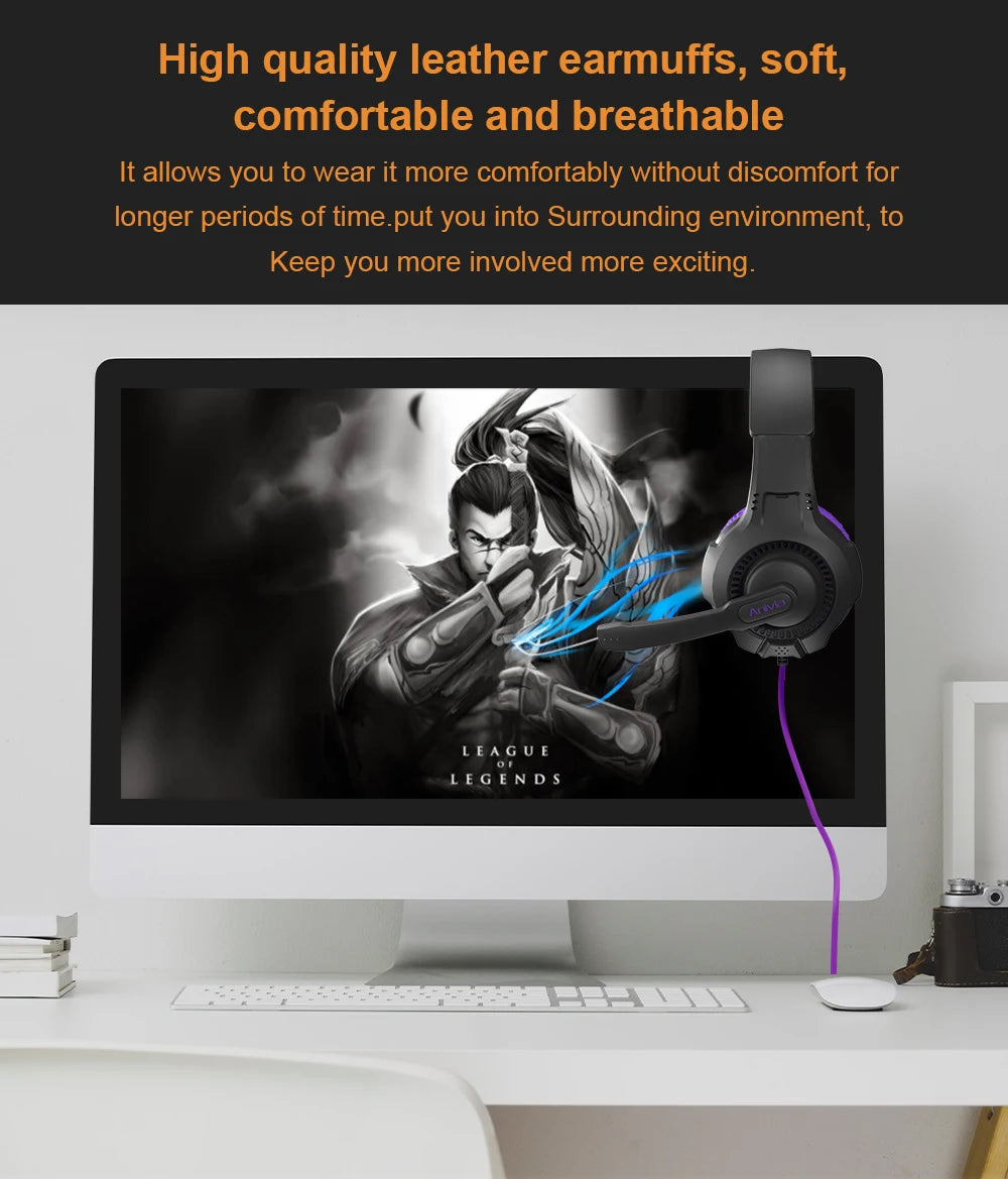 Wired Gaming Headset Mic For PC PS4 PS5 Xbox