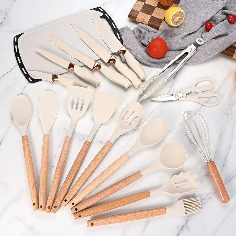Stainless Steel Knife Set 19 In 1 With Wooden Handle Kitchenware