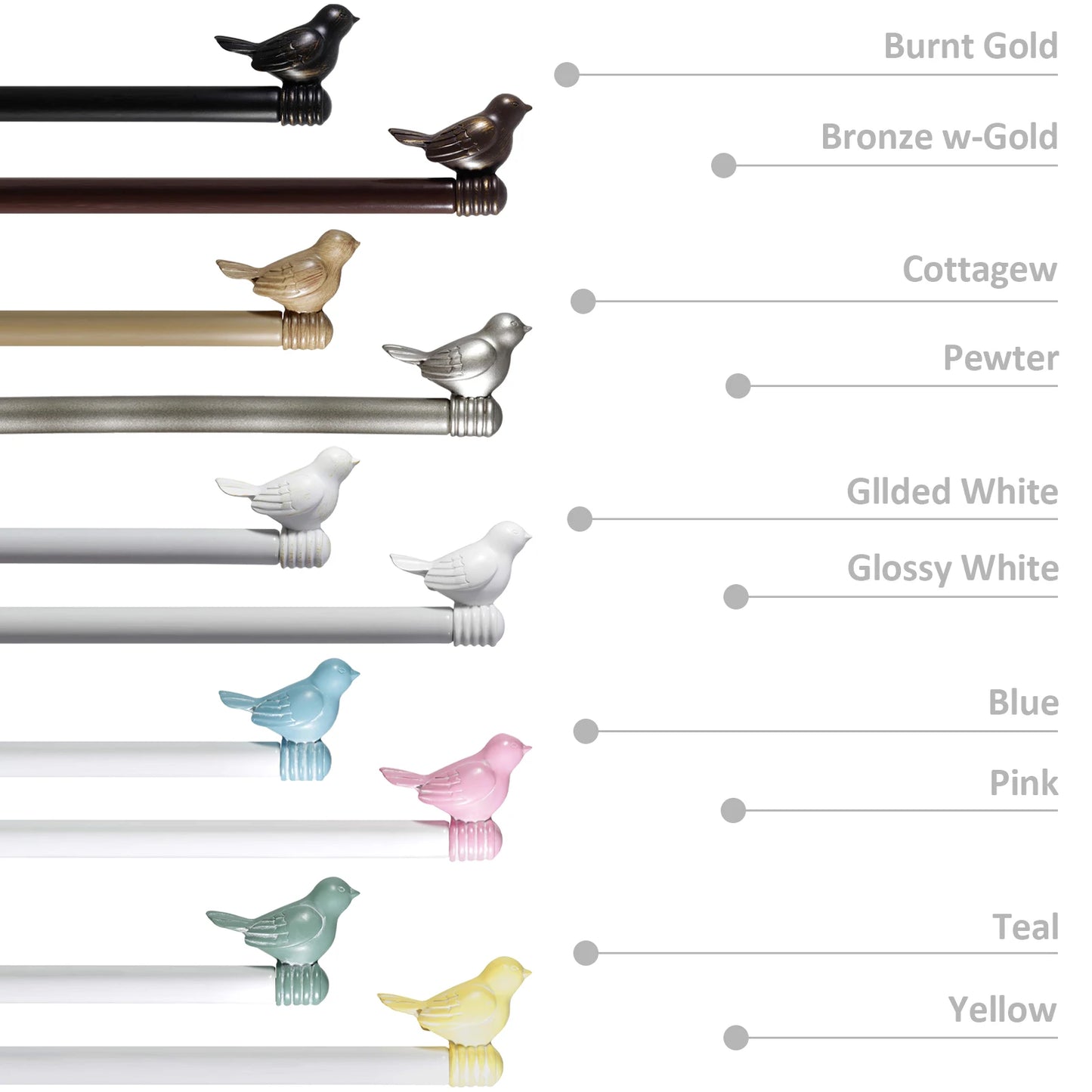 Guangdong Telescopic Curtain Rod Set With Decorative Bird Finials