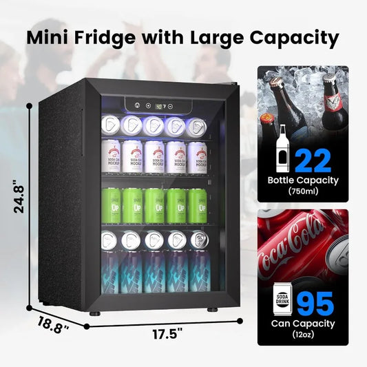 Wine Cooler, 26 Bottle 95 Can Mini Wine Fridge with Clear Glass Door for Beer Soda Water Drink,Wine Cellar Beverage Refrigerator