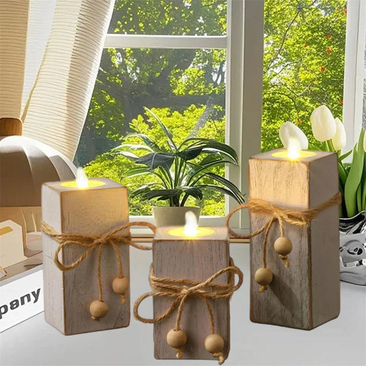 Candle Vintage Wooden Candle Holders Set 3 Rustic Farmhouse