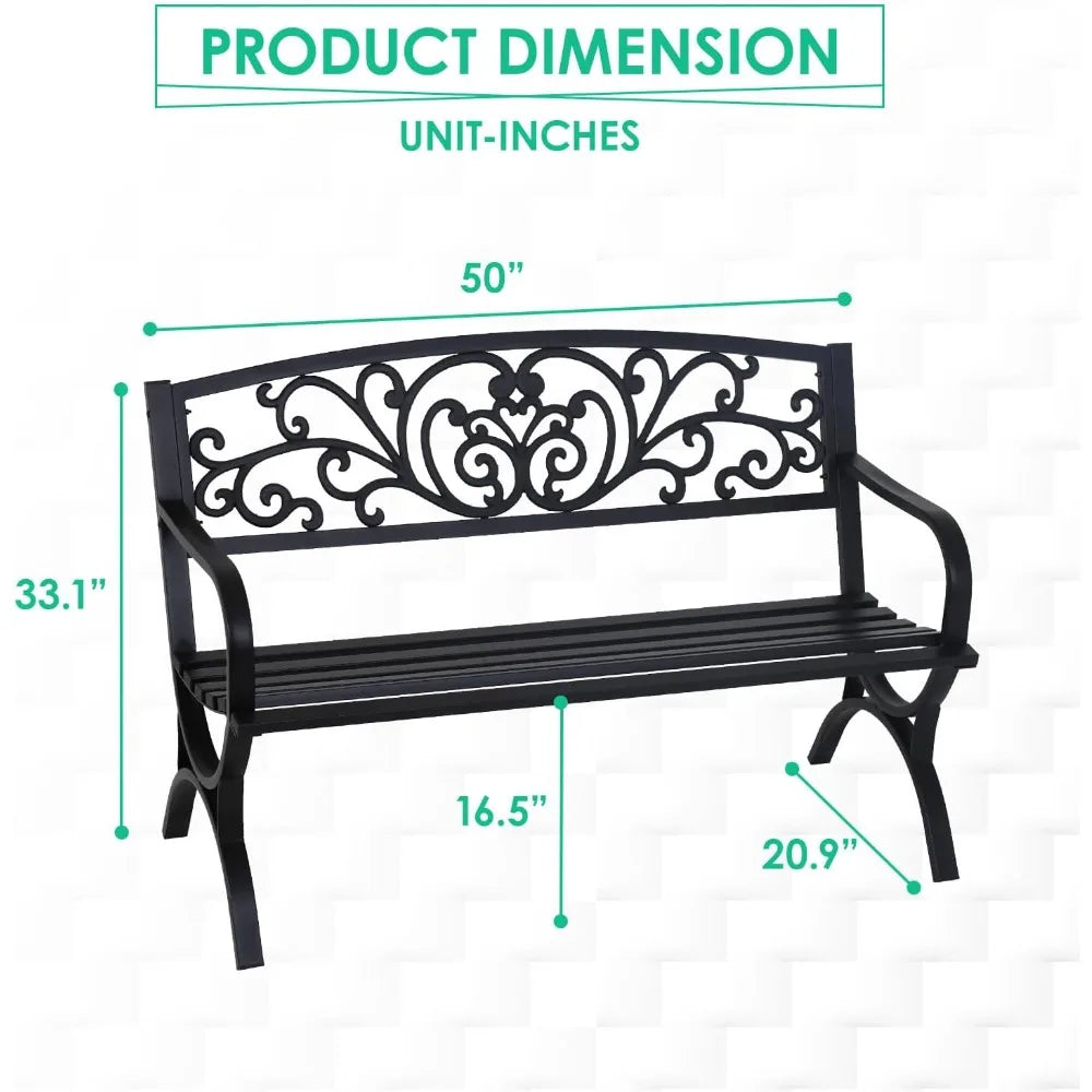 General Outdoor Bench Floral Backrest Arch Legs Armrests