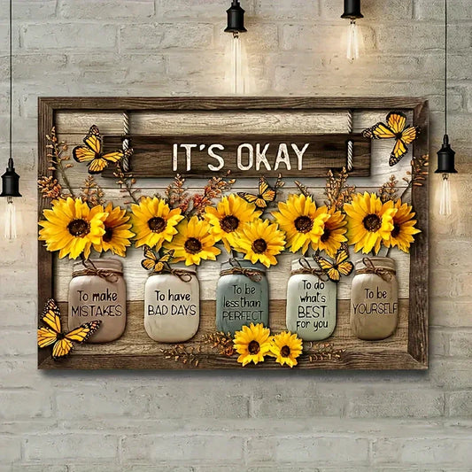 Hign-concerned Sunflower Butterfly Canvas Wall Decor Frame