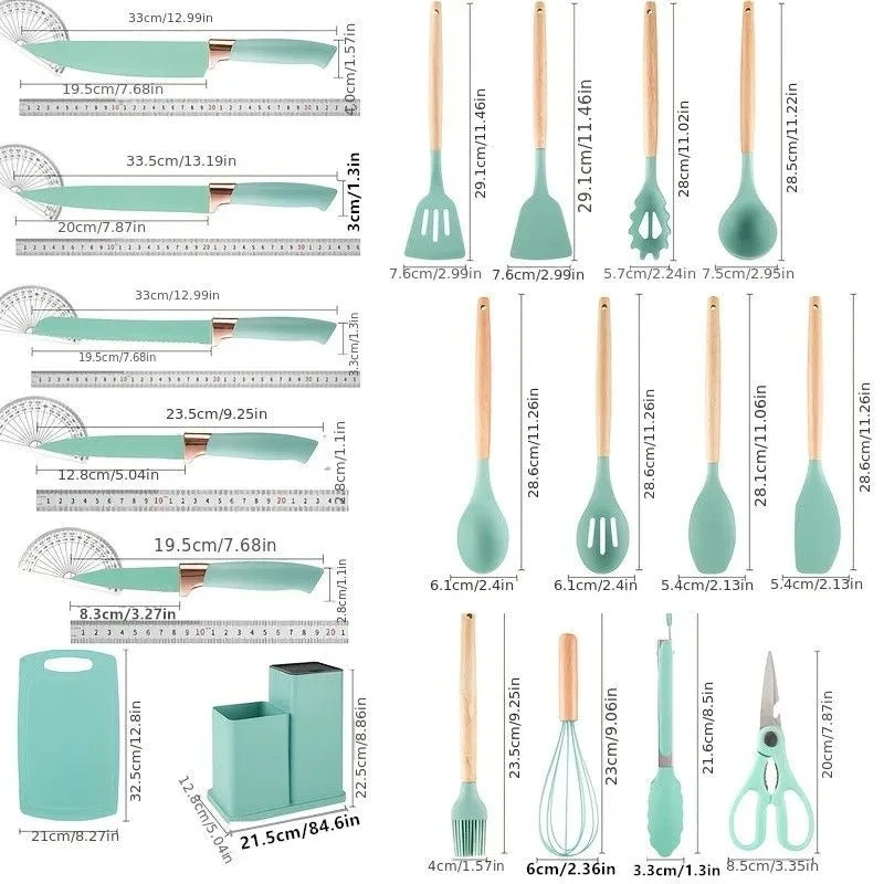 Stainless Steel Knife Set 19 In 1 With Wooden Handle Kitchenware
