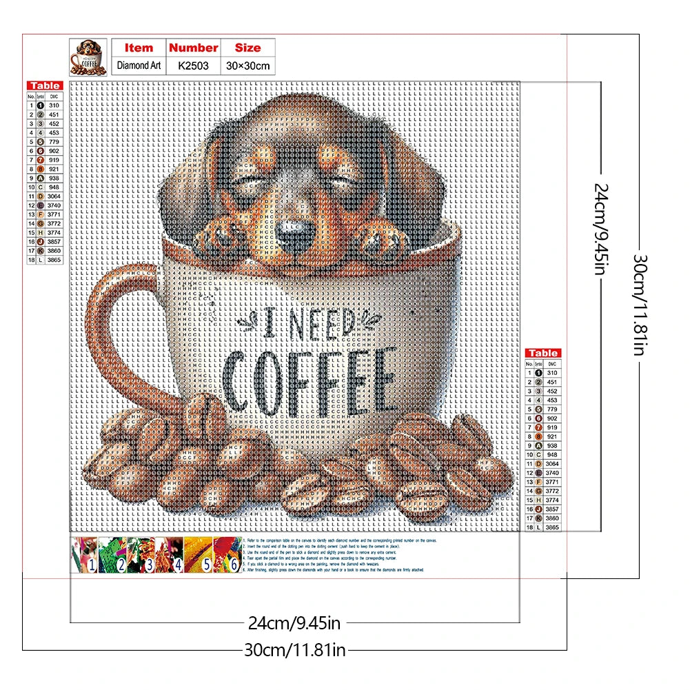 Alloet Coffee Animal 5D Diamond Painting Kit Full Drill Round