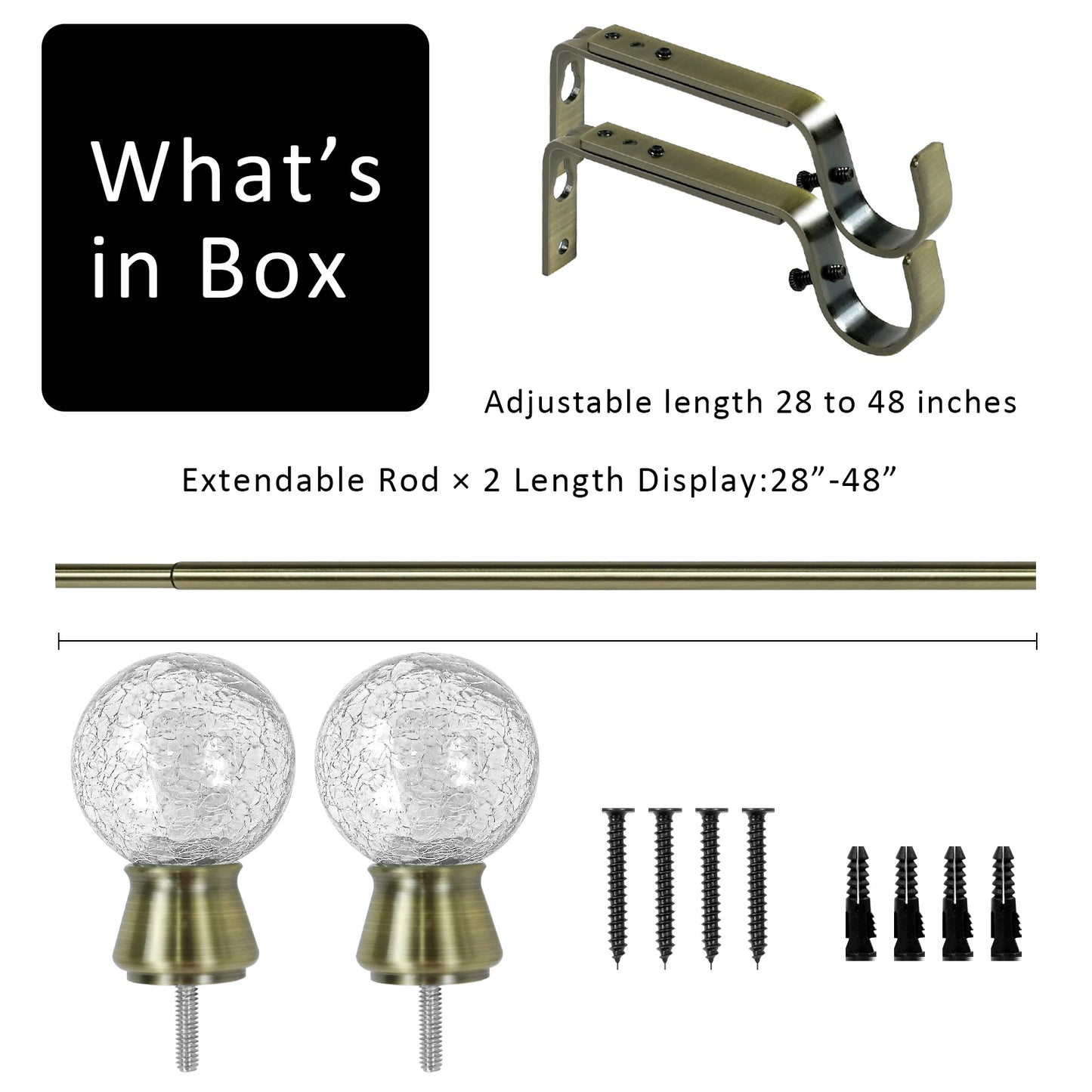 Heavy Duty Curtain Rod Set With Glass Finials