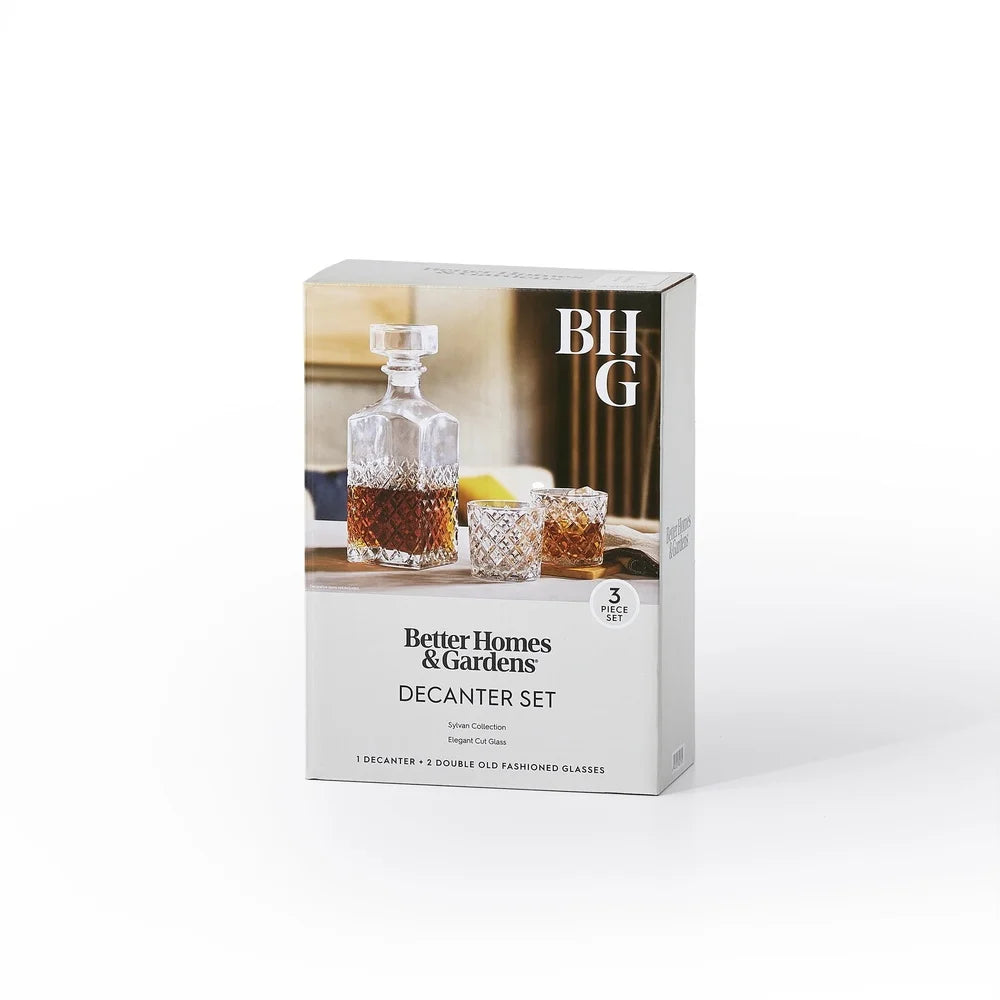 EZHomeEssentials Diamond Cut Glass Decanter Set Glassware