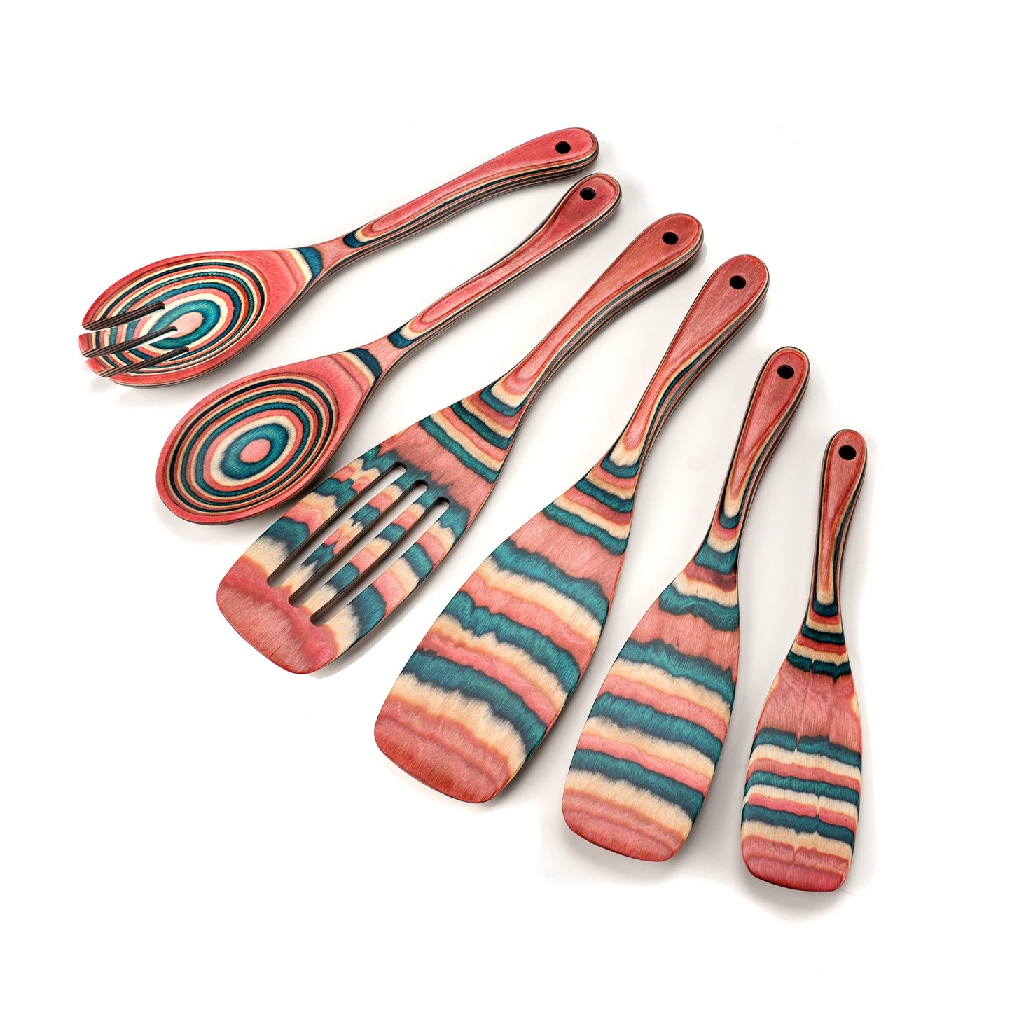 6PCS Wooden Spoons for Cooking, Pakkawood Kitchen Cooking Utensils Set, Wood Serving Spatula spoon, Salad Tongs