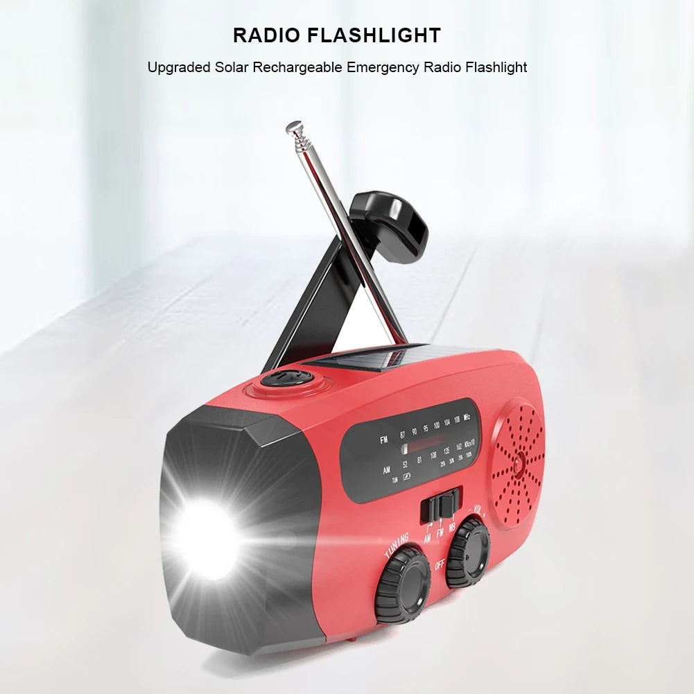 Portable Emergency Crank Radio AM FM WB Weather Solar