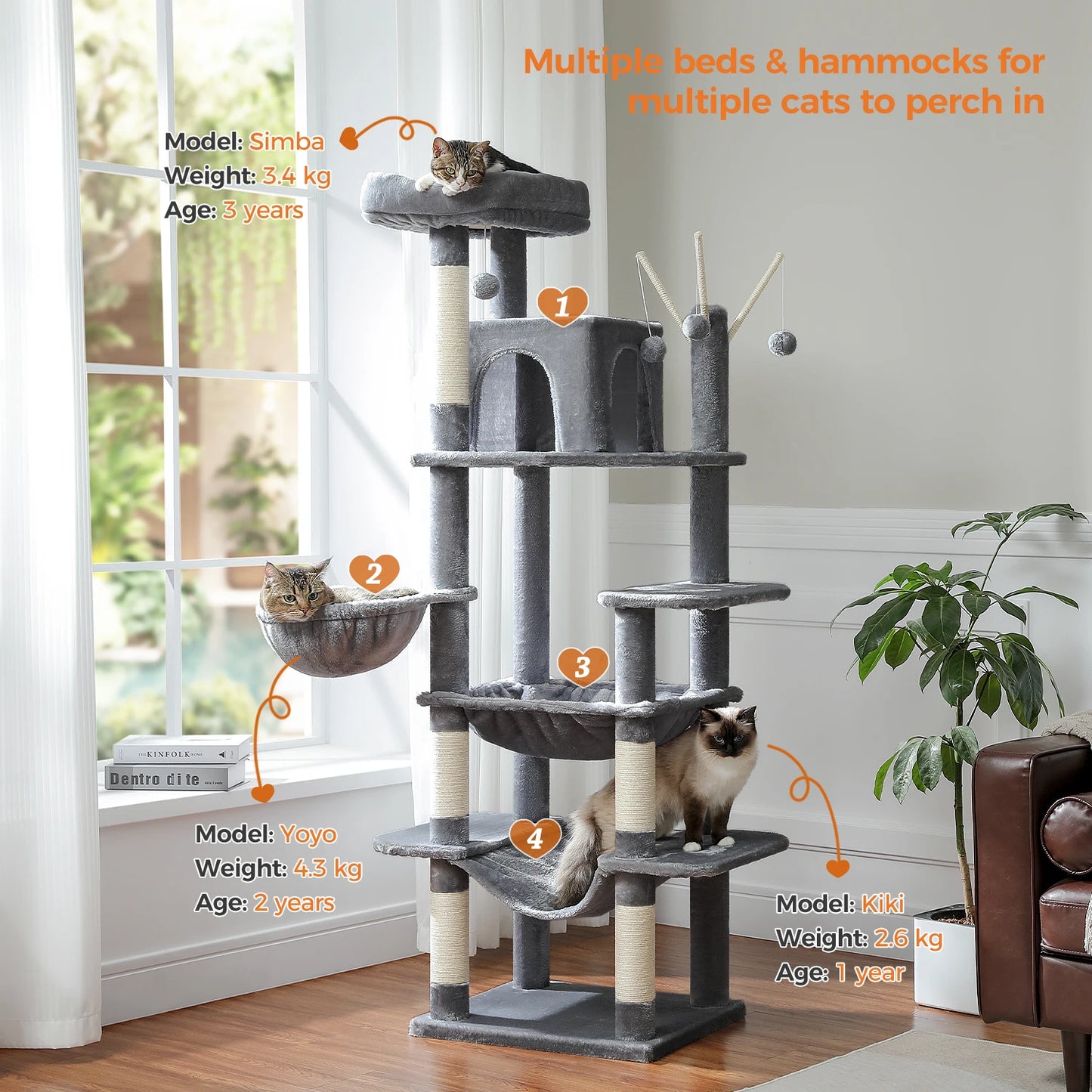 PAWZ Road Five Level Cat Tree Tower With Plush Condo Scratching Posts Boards