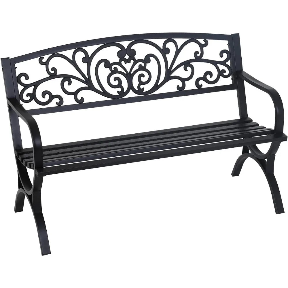 General Outdoor Bench Floral Backrest Arch Legs Armrests
