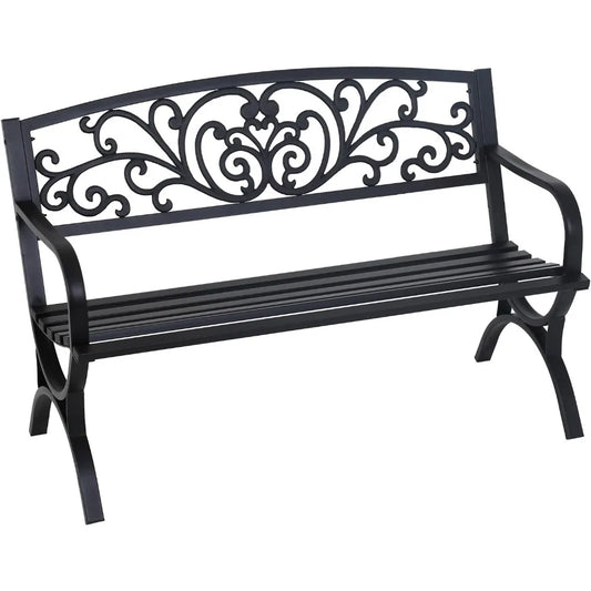 General Outdoor Bench Floral Backrest Arch Legs Armrests