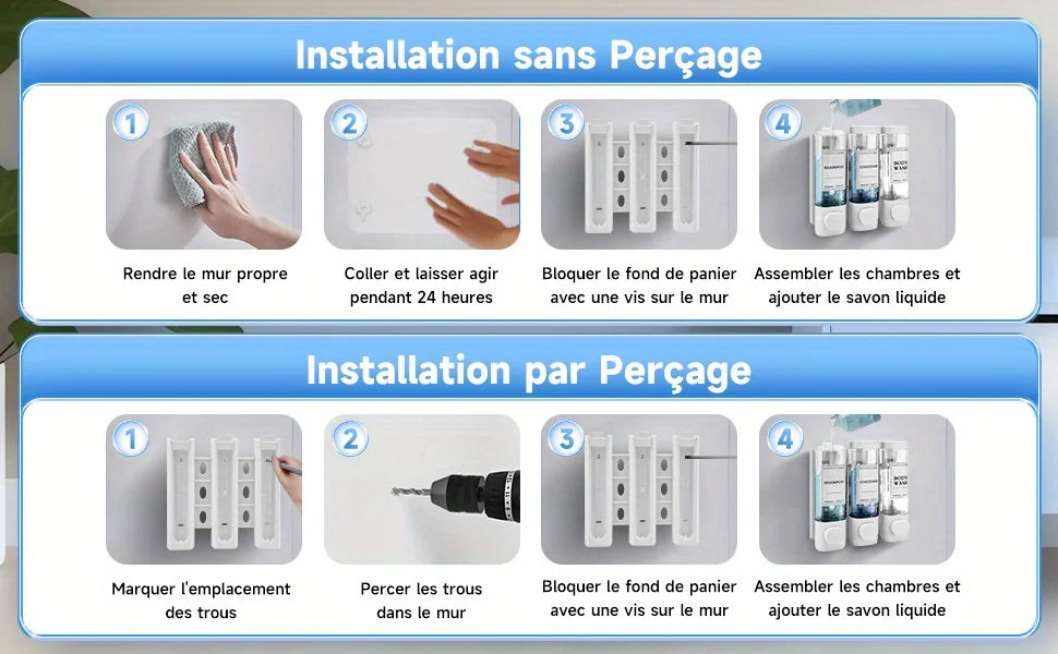 Hign-concerned Wall Mounted 3 in 1 Shower Gel Dispenser ABS