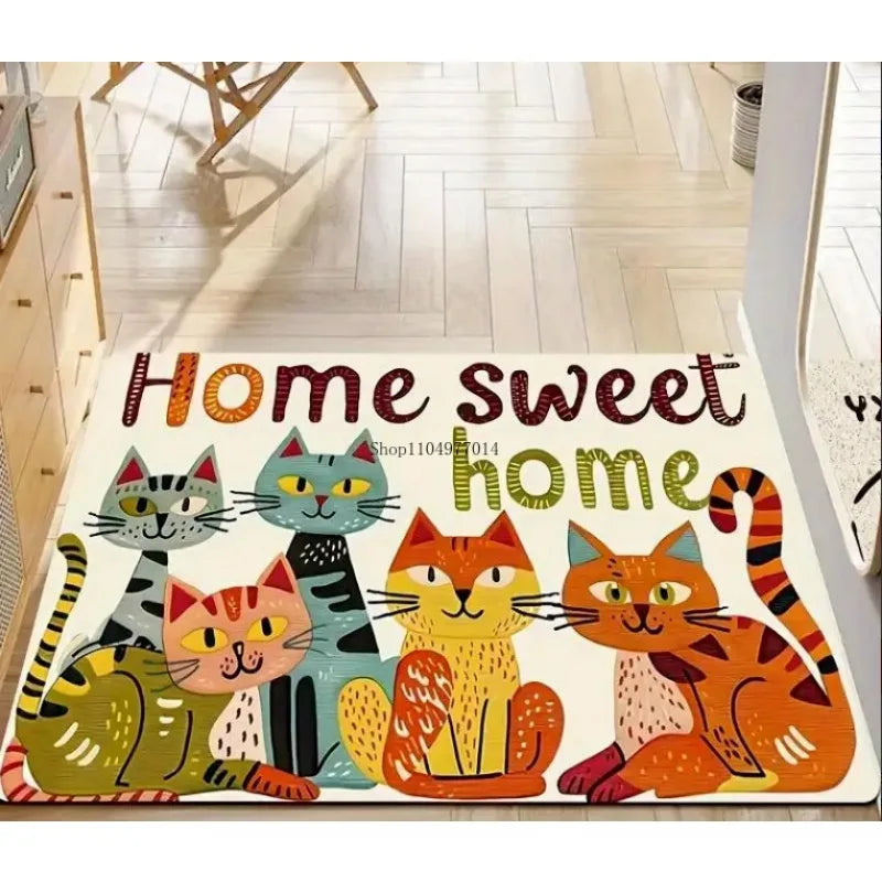 EZHomeEssentials Cartoon Cat Doormat Home Is Sweet Home