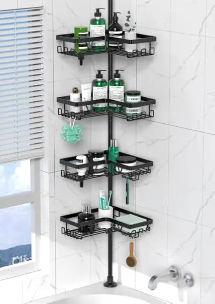 Corner Shower Caddy Tension Pole 4 Tier Stainless Steel