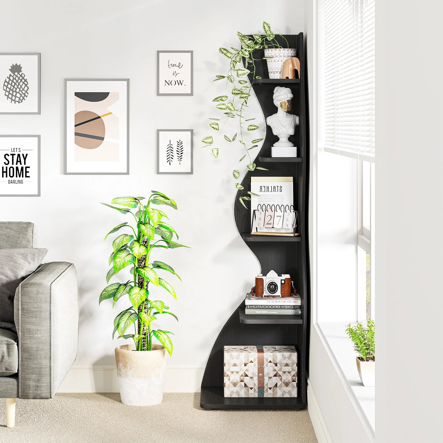 5-Tier Corner Shelf Wall Bookshelf Plant Stand