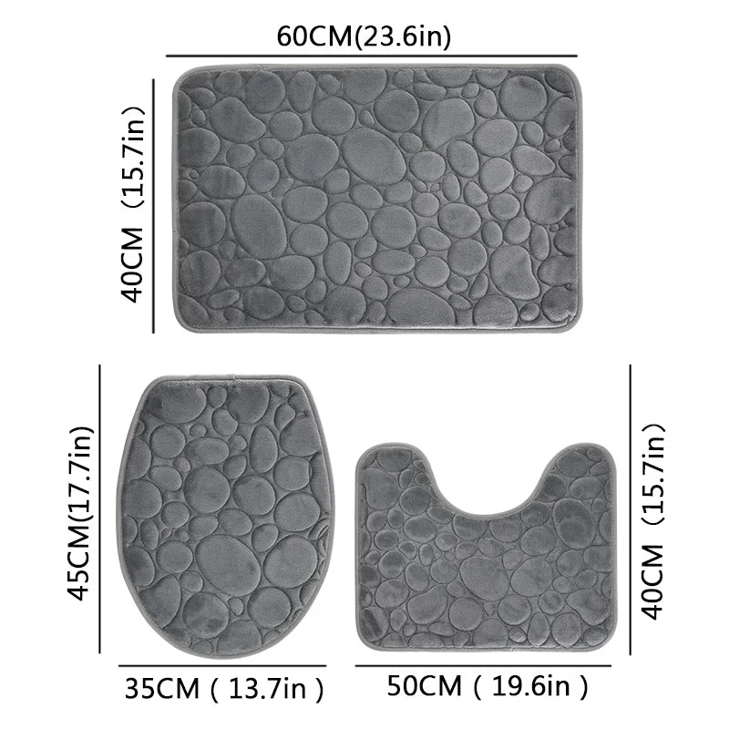 Soft Microfiber Non Slip Stone Bathroom Floor Mat Set