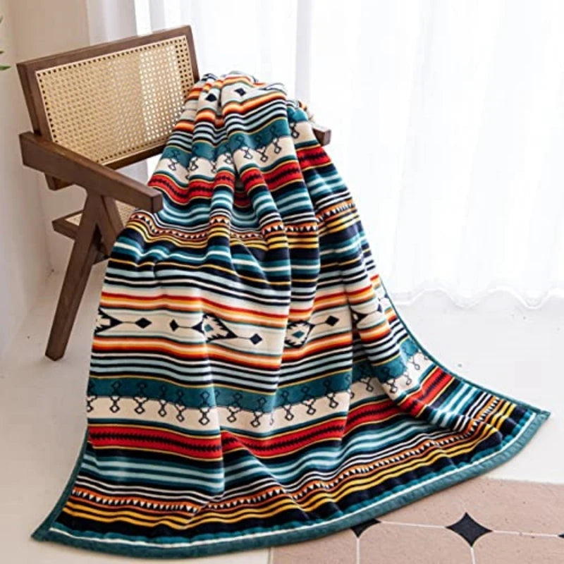COTTEBED Lightweight Boho Sherpa Throw With Striped Pattern