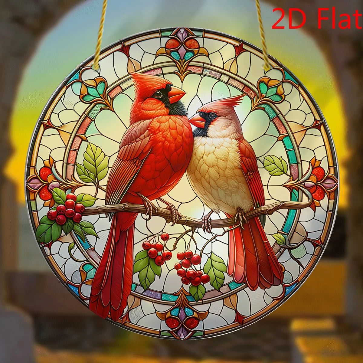 Hign-concerned 2D Cardinal Suncatcher Acrylic Wreath