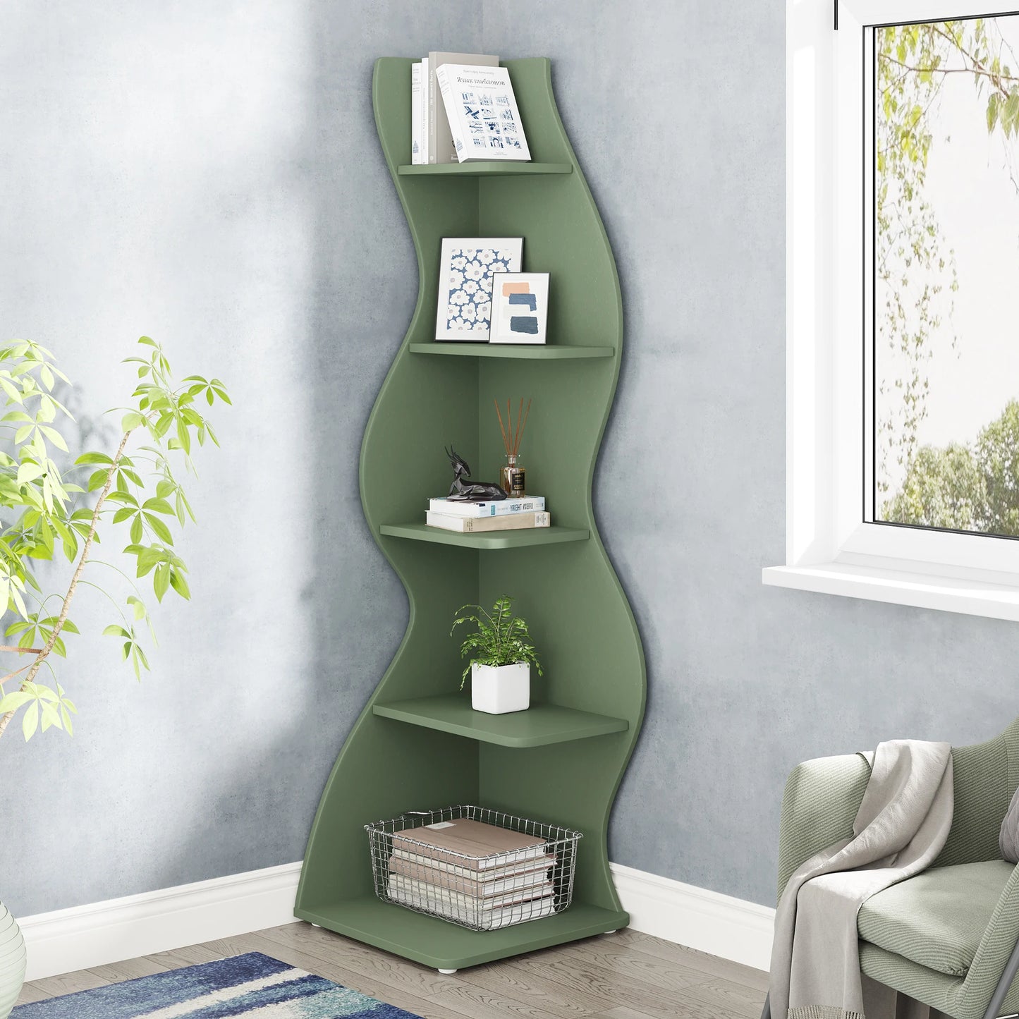 5-Tier Corner Shelf Wall Bookshelf Plant Stand