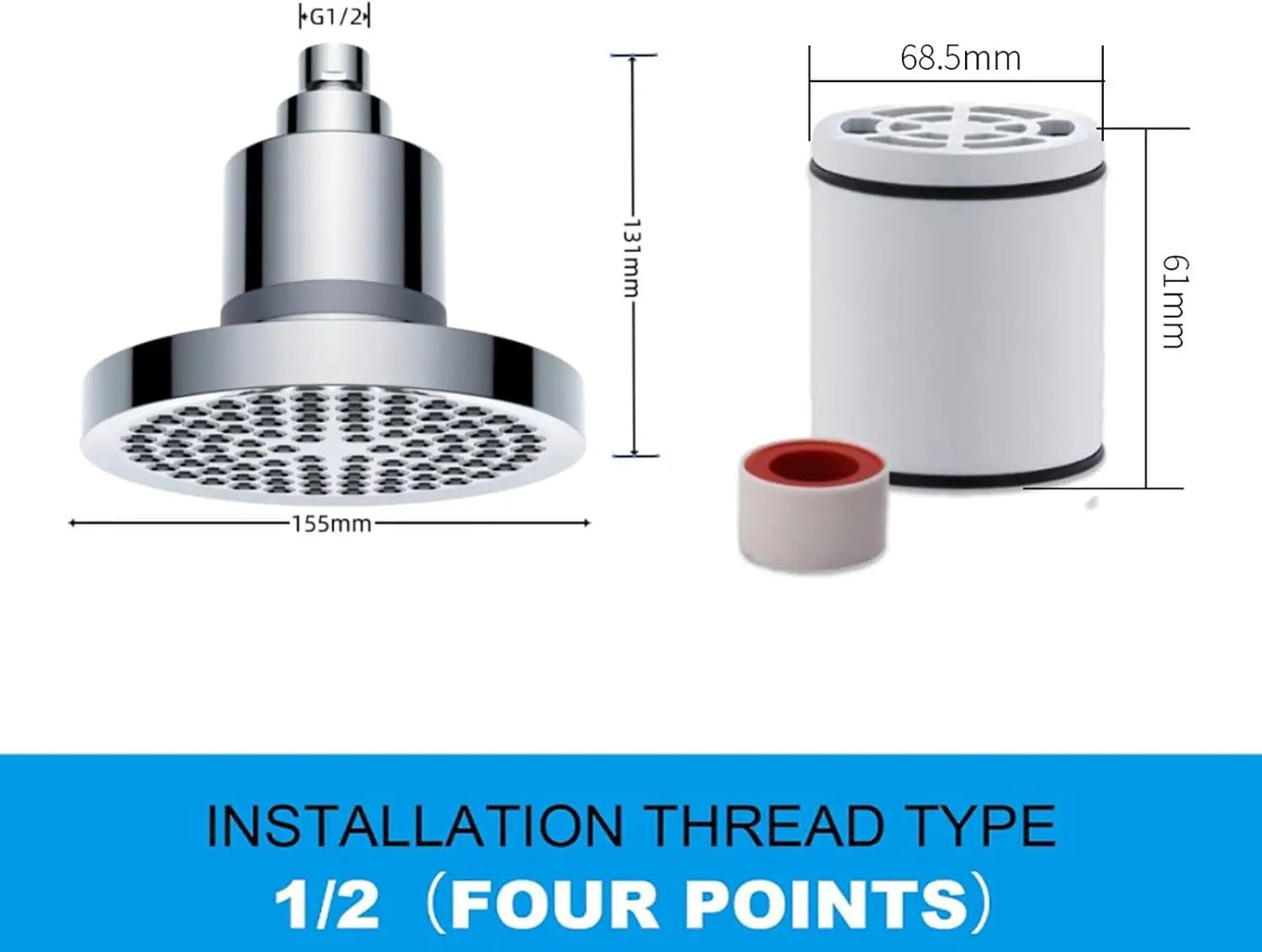 Rain Shower Head Chrome Shower Head Stainless Steel Bath Shower Head High Pressure High Flow Round