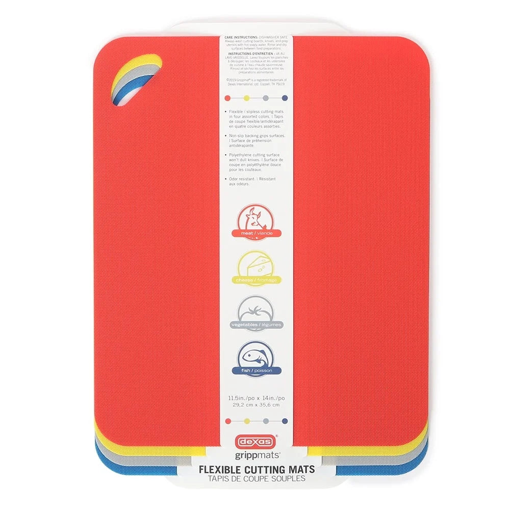 Durable Flexible Cutting Mats Set 4pc Non-Slip BPA-Free Polypropylene Kitchen Tools Easy Roll Storage Safe Use
