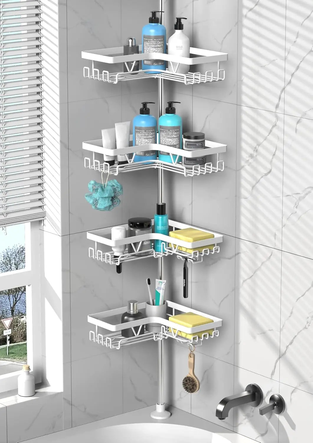 Corner Shower Caddy Tension Pole 4 Tier Stainless Steel