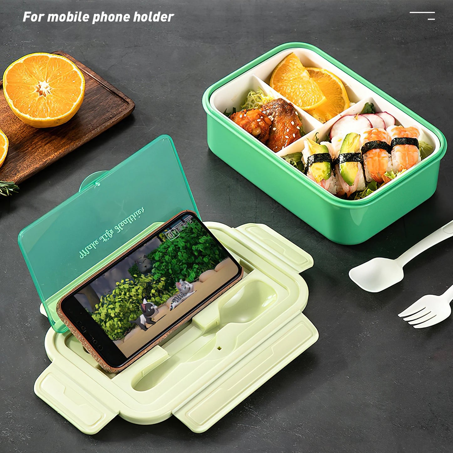 Leak-Proof Portable Bento Lunch Box With Fork And Spoon
