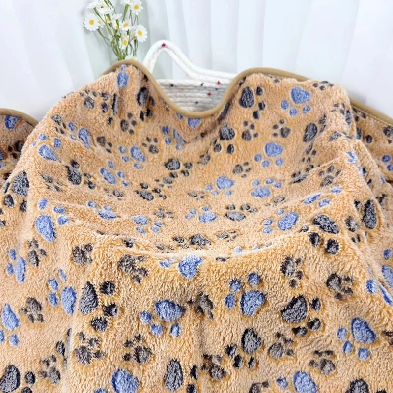 Soft Flannel Fleece Pet Blanket For Dogs And Cats Paw Print