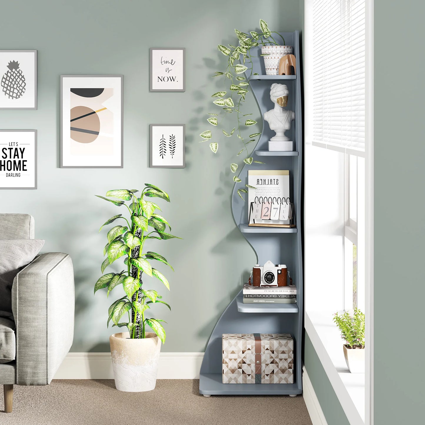 5-Tier Corner Shelf Wall Bookshelf Plant Stand