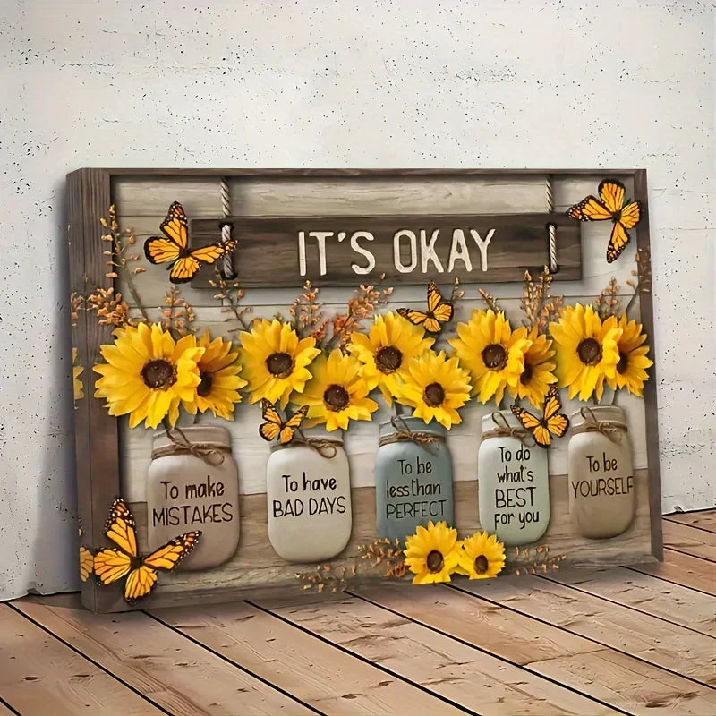 Hign-concerned Sunflower Butterfly Canvas Wall Decor Frame