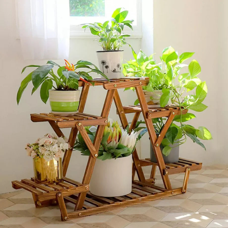 6 Tier Wooden Plant Stand Corner Display Indoor Outdoor