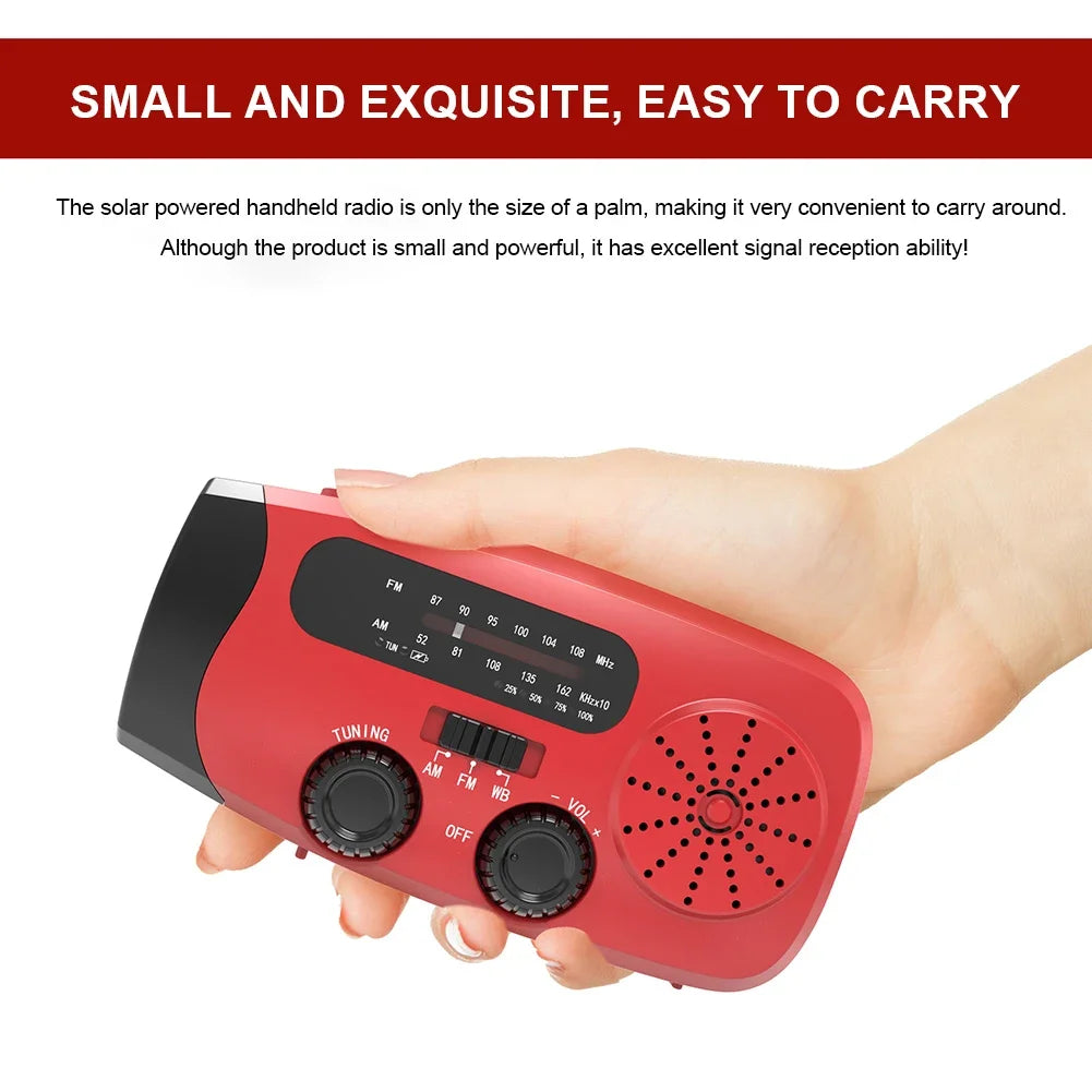 Portable Emergency Crank Radio AM FM WB Weather Solar