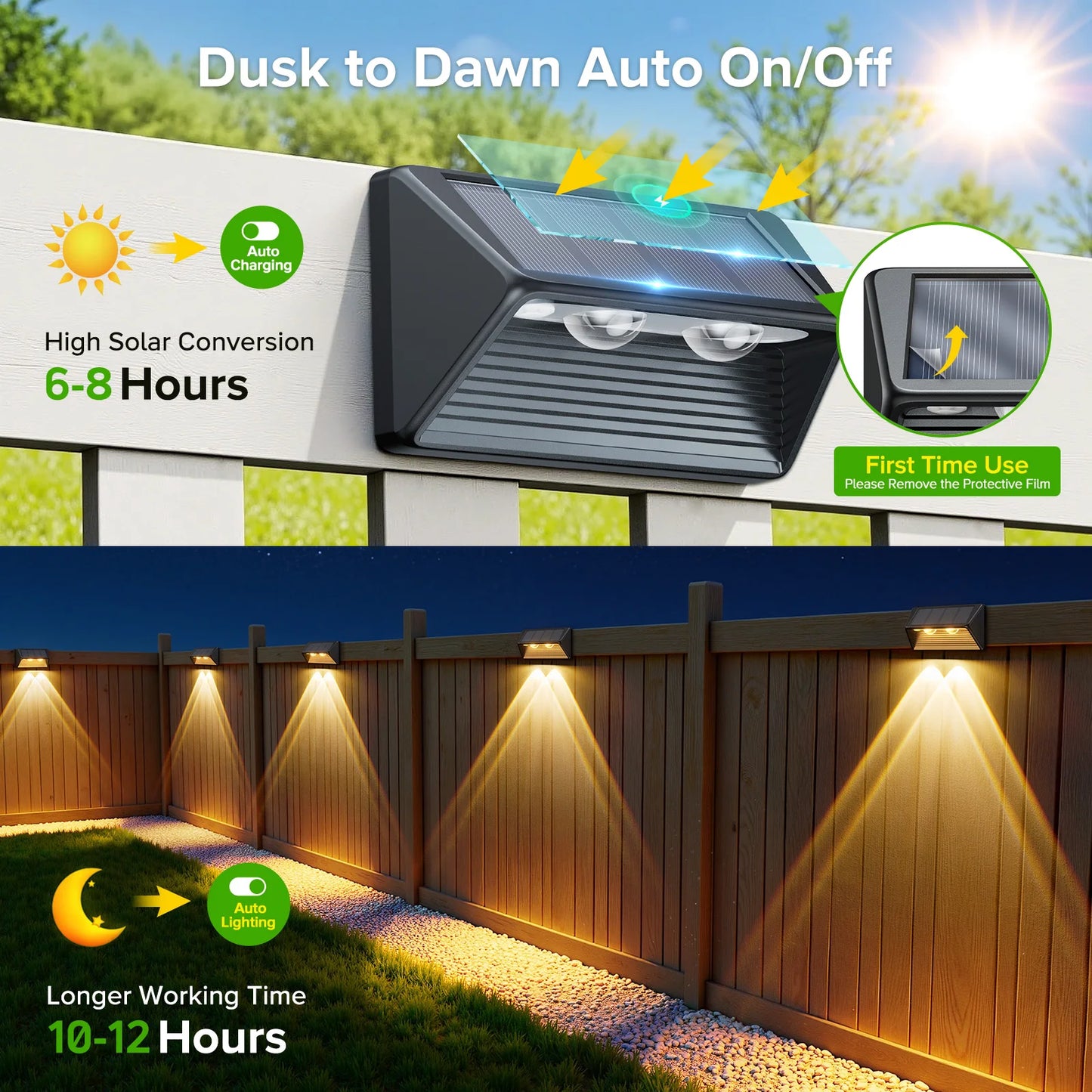 KPSTEK Outdoor Solar Fence And Step Lights Warm White LED